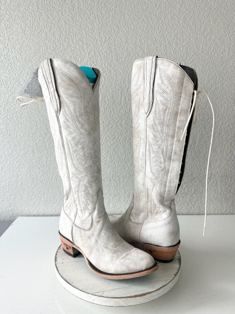 Lane Monica Knee High White Cowboy Boots Western Cowgirl Lace Up Tall Womens 8.5